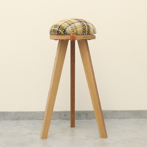 『marumoko』 high stool/yellow check &white oak（突板）