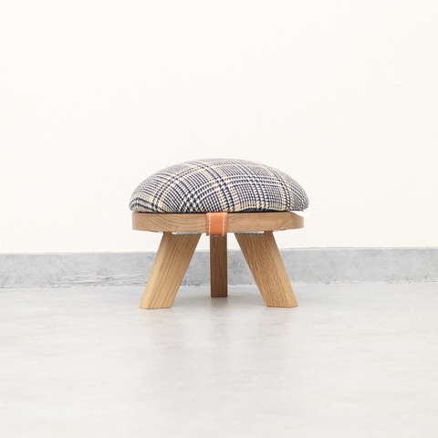 『marumoko』mini  stool 座椅子/  black check & oak（無垢材）