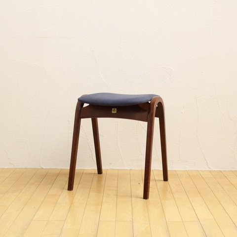 秋田木工　used　リメイクチェア　スタッキングスツール　帆布　青