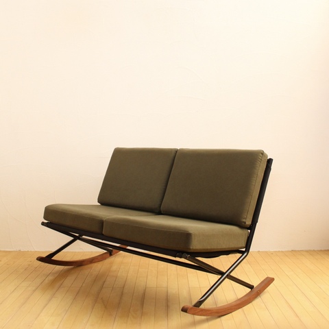 knockdownシリーズ　ロッキングソファ　二人掛けソファ　帆布　カーキ