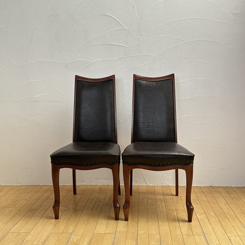 used リメイク　マルニ木工　ダイニングチェア2脚セット　合皮レザーこげ茶色