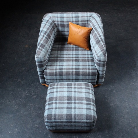 子ども用ソファとオットマンset 【light blue check】キッズソファ